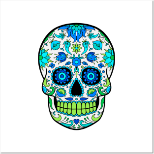 Day of The Dead colorful sugar skull with floral ornament Posters and Art